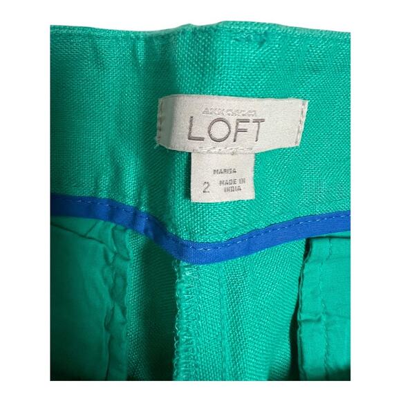 LOFT Womens Shorts Green Linen 2 Embroidered Preppy Twee Summer - Picture 3 of 5